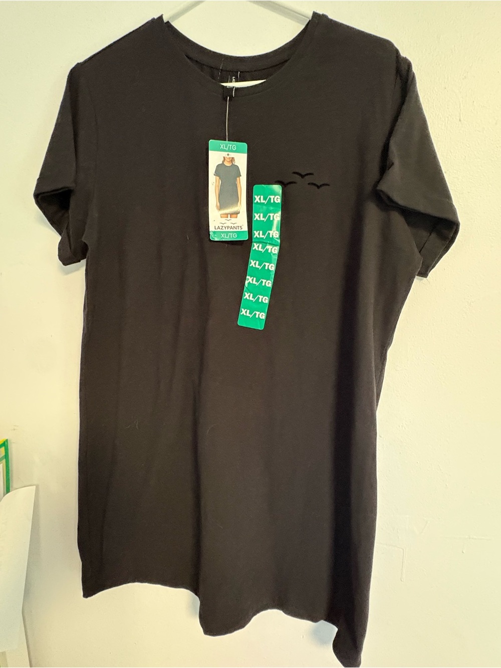 Women’s Black Short Sleeve Tee Dress with Subtle Embroidery - XL